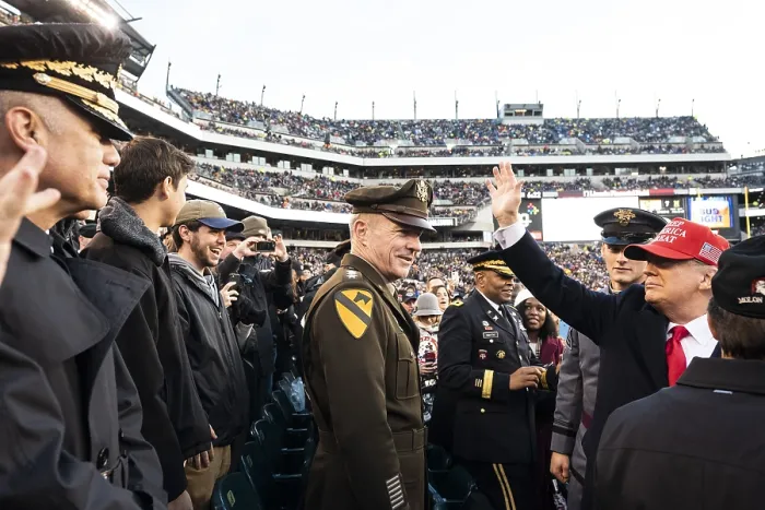 Framed Print : President Donald Trump waves to the crowd at the 120th Army-Navy football game in Philadelphia, Dec. 14, 2019 (BSLOC_2020_1_220)