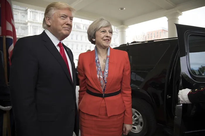 Framed Print : President Donald Trump welcomes British Prime Minister Theresa May to the White House, Jan. 27, 2017