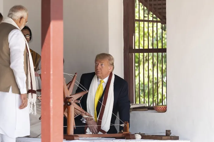 Framed Print : President Donald Trump's first Indian event was a visit to historic Sabarmati Ashram, where Mahatma Gandhi and his wife lived in the 1920s and 1930s Framed Print : President Donald Trump's first Indian event was a visit to historic Sabarmati Ashram, where Mahatma Gandhi and his wife lived in the 1920s and 1930s