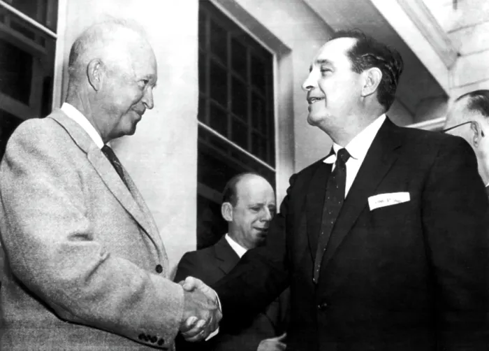 Framed Print : President Dwight D. Eisenhower, Arkansas Governor Orval Faubus, 09 / 14 / 57. Courtesy: CSU Archives  /  Everett Collection