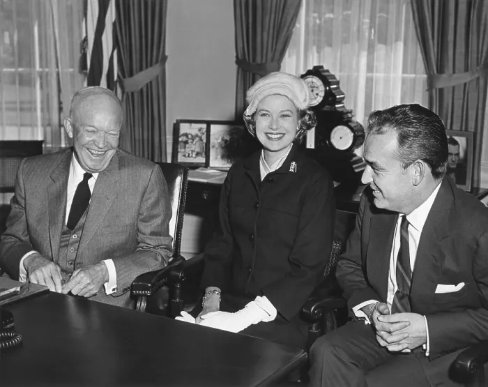 Framed Print : President Dwight Eisenhower meeting with Prince Rainer and Princess Grace of Monaco. Oct. 11, 1956. - (BSLOC_2014_14_40)