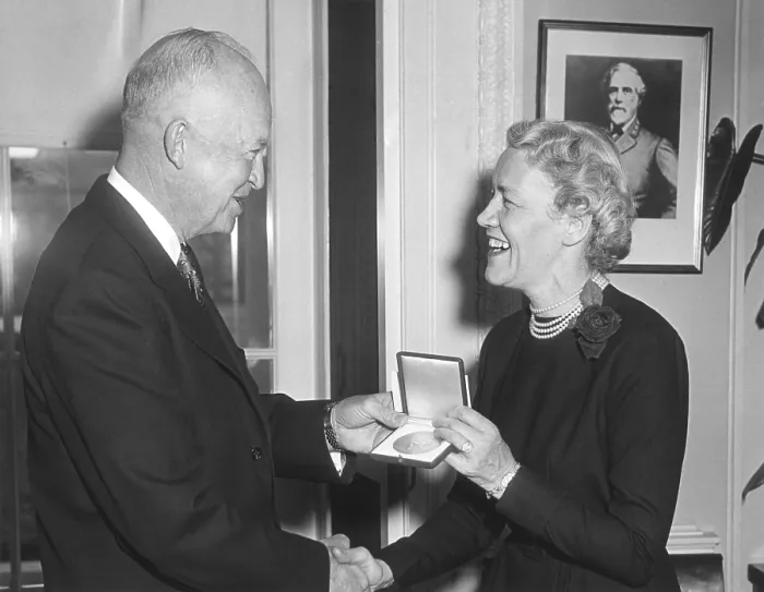 Framed Print : President Dwight Eisenhower presents Senator Margaret Chase Smith with the National Achievement Award. She was U.S Representative (1940-1949) and U.S