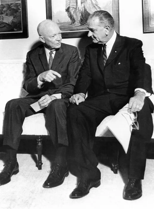 Framed Print : Former President Dwight Eisenhower with President Lyndon Johnson at the White House Framed Print : Former President Dwight Eisenhower with President Lyndon Johnson at the White House