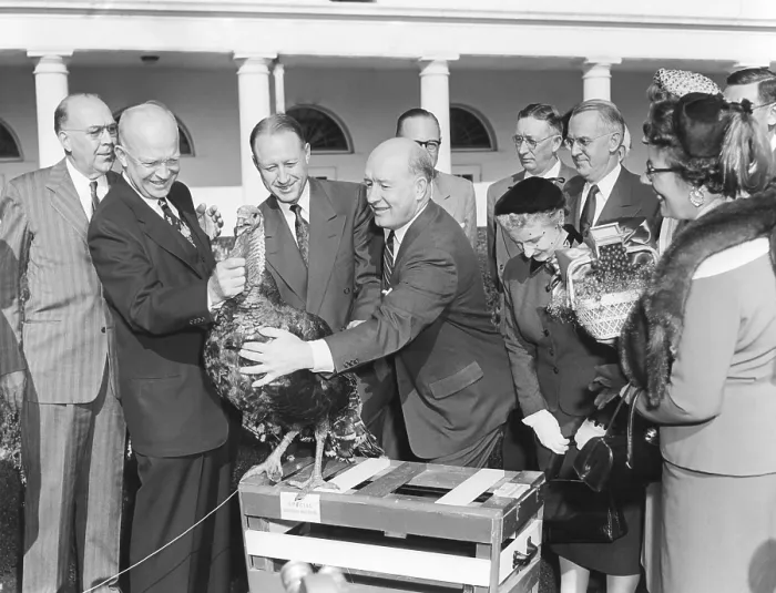 Framed Print : President Dwight Eisenhower receives a turkey from members of the National Turkey Federation at the White House. Nov. 16, 1953. - (BSLOC_2014_16_172)