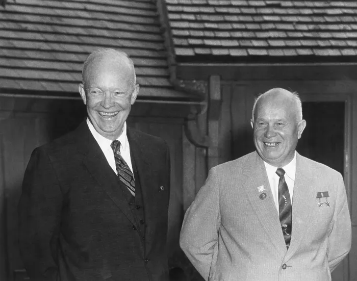 Framed Print : President Dwight Eisenhower and Soviet Premier Nikita Khrushchev, Sept 25, 1959. They were at the President's Gettysburg farm after the Russia leader's U.S. tour Framed Print : President Dwight Eisenhower and Soviet Premier Nikita Khrushchev, Sept 25, 1959. They were at the President's Gettysburg farm after the Russia leader's U.S. tour