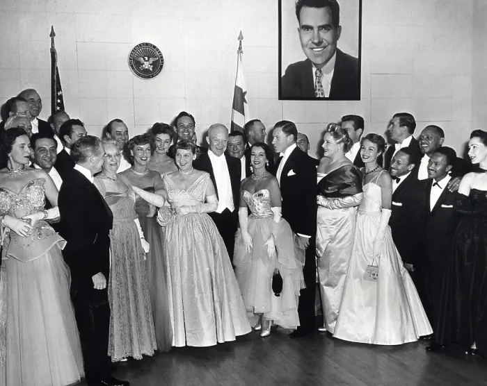 Framed Print : President Dwight and First Lady Mamie Eisenhower with guests attending the Inaugural Ball. Jan. 20, 1953