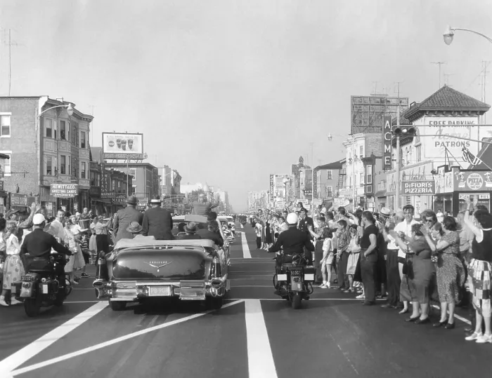 Framed Print : President Eisenhower cheered in a parade down the main street of Atlantic City. He was there to speak at the American Medical Association. June 9, 1959. - (BSLOC_2014_16_199) Framed Print : President Eisenhower cheered in a parade down the main street of Atlantic City. He was there to speak at the American Medical Association. June 9, 1959. - (BSLOC_2014_16_199)