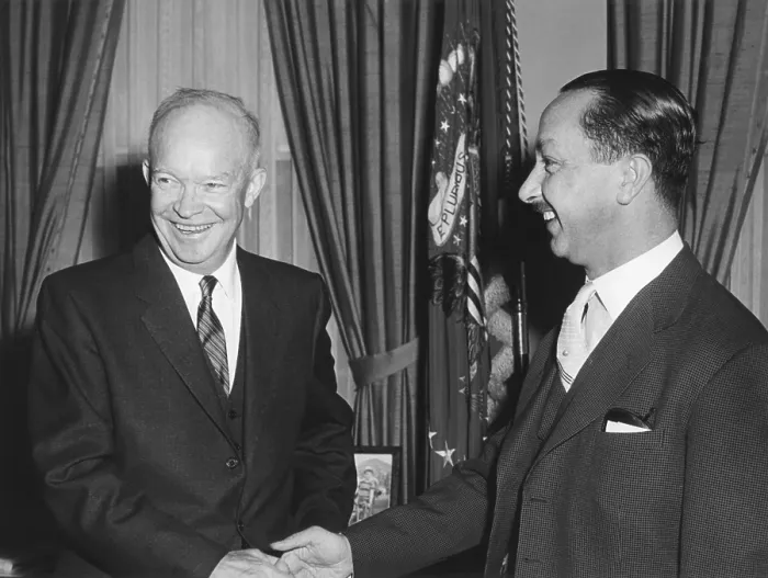 Framed Print : President Eisenhower with Crown Prince Abdul Ilah of Iraq. In Oval Office, Feb. 5, 1957 Framed Print : President Eisenhower with Crown Prince Abdul Ilah of Iraq. In Oval Office, Feb. 5, 1957