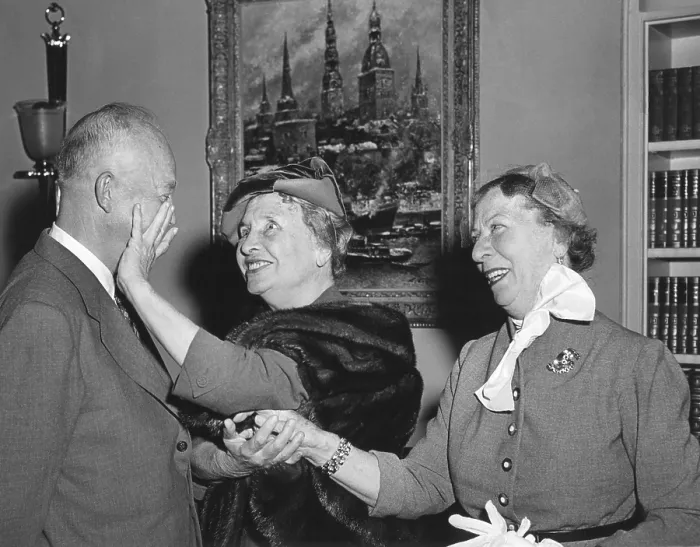 Framed Print : President Eisenhower with Helen Keller and her aide Polly Thompson. November 3, 1953