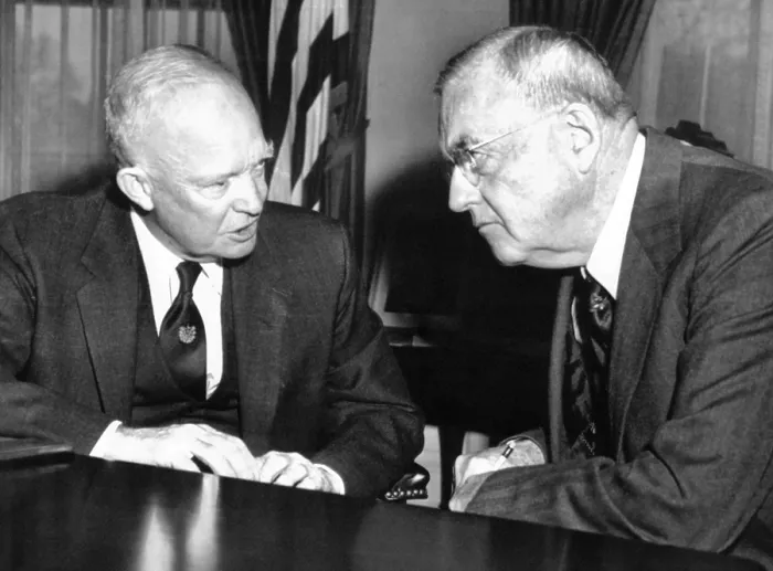 Framed Print : President Eisenhower and John Foster Dulles at the White House