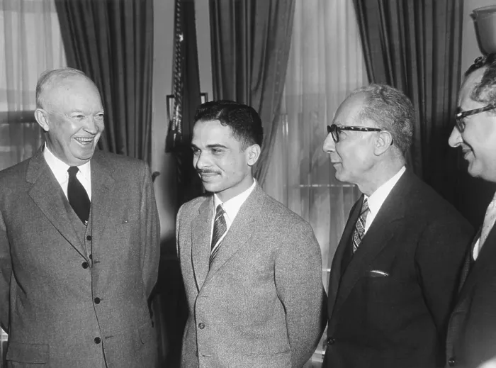 Framed Print : President Eisenhower with King Hussein I of Jordan in the Oval Office. March 24, 1959. - (BSLOC_2014_16_224) Framed Print : President Eisenhower with King Hussein I of Jordan in the Oval Office. March 24, 1959. - (BSLOC_2014_16_224)