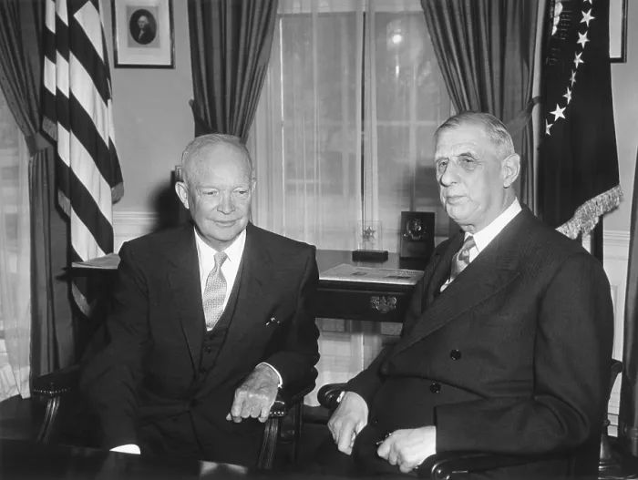 Framed Print : President Eisenhower meeting with French President Charles DeGaulle in the Oval Office. April 22, 1960. - (BSLOC_2014_16_227)