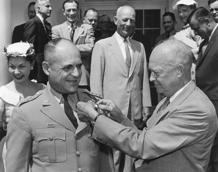 Framed Print : President Eisenhower presents retiring General Matthew Ridgeway with the Distinguished Service Medal. June 28, 1955 Framed Print : President Eisenhower presents retiring General Matthew Ridgeway with the Distinguished Service Medal. June 28, 1955