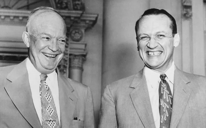 Framed Print : President Eisenhower with Republican Senate Majority leader William F. Knowland of California. Aug. 6, 1953 (CSU_2015_7_361) Framed Print : President Eisenhower with Republican Senate Majority leader William F. Knowland of California. Aug. 6, 1953 (CSU_2015_7_361)