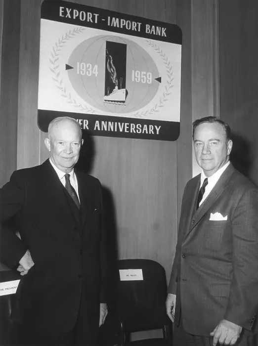 Framed Print : President Eisenhower with Samuel Waugh of the Export-Import Bank on its 25th anniversary. Feb. 12, 1959 Framed Print : President Eisenhower with Samuel Waugh of the Export-Import Bank on its 25th anniversary. Feb. 12, 1959