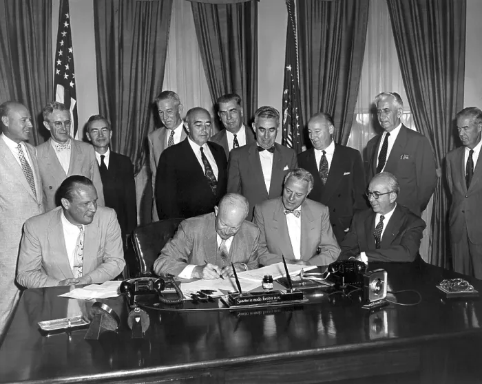 Framed Print : President Eisenhower signs the Atomic Energy Act of 1954. Aug. 8, 1954 Framed Print : President Eisenhower signs the Atomic Energy Act of 1954. Aug. 8, 1954