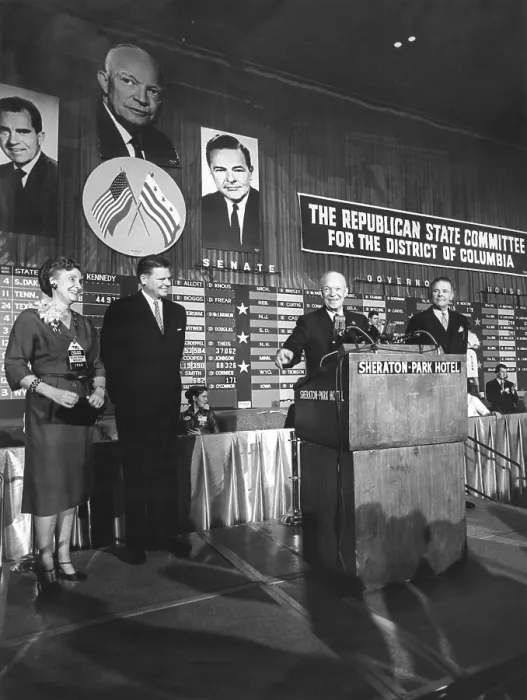 Framed Print : President Eisenhower speaks to Republicans on election night, Nov. 8, 1960. At right is the Republican Vice Presidential candidate, Henry Cabot Lodge. At left is Rogers Morton Framed Print : President Eisenhower speaks to Republicans on election night, Nov. 8, 1960. At right is the Republican Vice Presidential candidate, Henry Cabot Lodge. At left is Rogers Morton