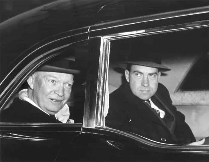 Framed Print : President Eisenhower and Vice President Richard Nixon in a limousine. Jan. 7, 1958. - (BSLOC_2014_14_42) Framed Print : President Eisenhower and Vice President Richard Nixon in a limousine. Jan. 7, 1958. - (BSLOC_2014_14_42)