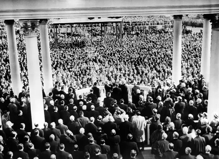 Framed Print : President Eisenhower's first Inauguration against the backdrop of the crowd at the Capitol. Jan. 20, 1953. (CSU_ALPHA_263) CSU Archives / Everett Collection