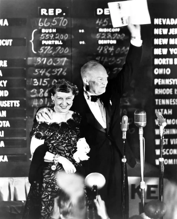 Framed Print : President-elect Dwight Eisenhower and his wife Mamie on election night at he Commodore Hotel Framed Print : President-elect Dwight Eisenhower and his wife Mamie on election night at he Commodore Hotel
