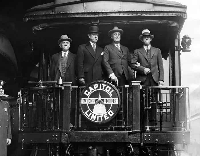 Framed Print : President-elect Franklin D. Roosevelt (3rd from left), with his advisors at Baltimore & Ohio railroad station. 1 / 19 / 33. Courtesy: CSU Archives / Everett Collection
