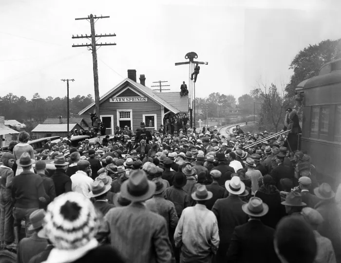 Framed Print : President-elect Franklin Roosevelt was greeted by a crowd at the Warm Springs railroad station. FDR arrived at his favorite vacation stop for the Thanksgiving holidays. Nov Framed Print : President-elect Franklin Roosevelt was greeted by a crowd at the Warm Springs railroad station. FDR arrived at his favorite vacation stop for the Thanksgiving holidays. Nov