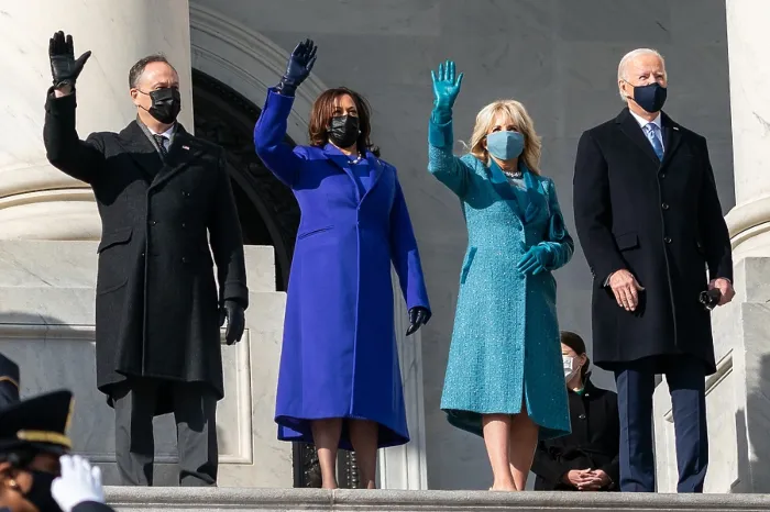 Framed Print : President-elect Joseph Biden and Vice President-elect Kamala Harris arrive at the Capitol with their spouses for inauguration ceremonies, Jan. 20, 2021 (BSLOC_2021_4_3)