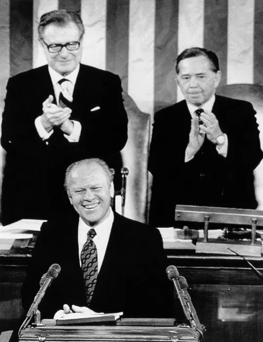 Framed Print : President Ford delivers his first State of the Union address. He discussed the national debt, taxes, the federal budget and the energy crisis