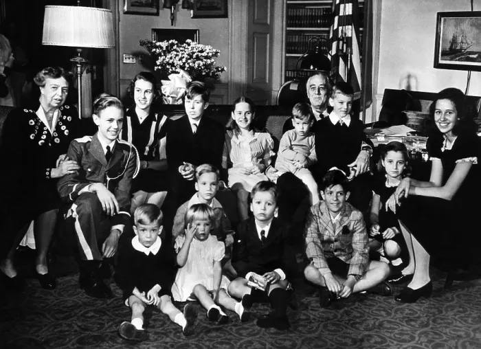 Framed Print : President Franklin and Eleanor Roosevelt with their grandchildren on the day of his fourth inauguration, Jan. 20, 1945