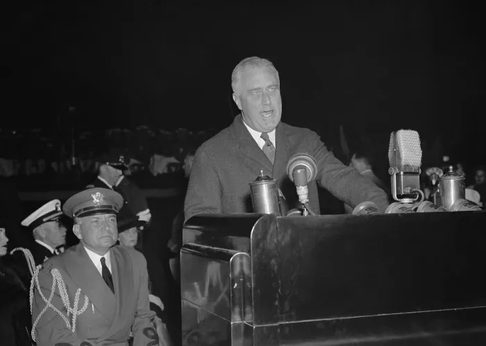 Framed Print : President Franklin Roosevelt attacking the Supreme Court in a Sept. 17, 1937 speech