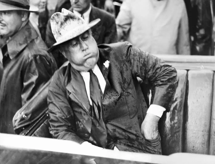 Framed Print : President Franklin Roosevelt caught in a rain storm while campaigning in Charlotte, NC on Sept. 11, 1936