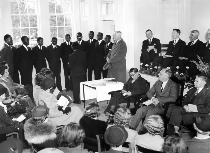 Framed Print : President Franklin Roosevelt at the dedication of a school for African Americans near Warm Springs, Georgia. The segregated school was named for the First Lady
