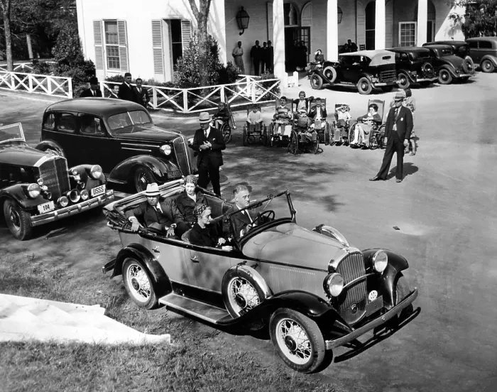 Framed Print : President Franklin Roosevelt driving his specially constructed car, in Warms Springs, Ga Framed Print : President Franklin Roosevelt driving his specially constructed car, in Warms Springs, Ga