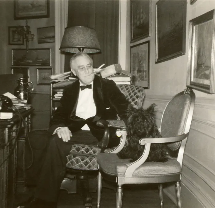 Framed Print : President Franklin Roosevelt with Fala in the White House Oval Study. Dec. 20, 1941. (BSLOC_2013_6_45) Framed Print : President Franklin Roosevelt with Fala in the White House Oval Study. Dec. 20, 1941. (BSLOC_2013_6_45)