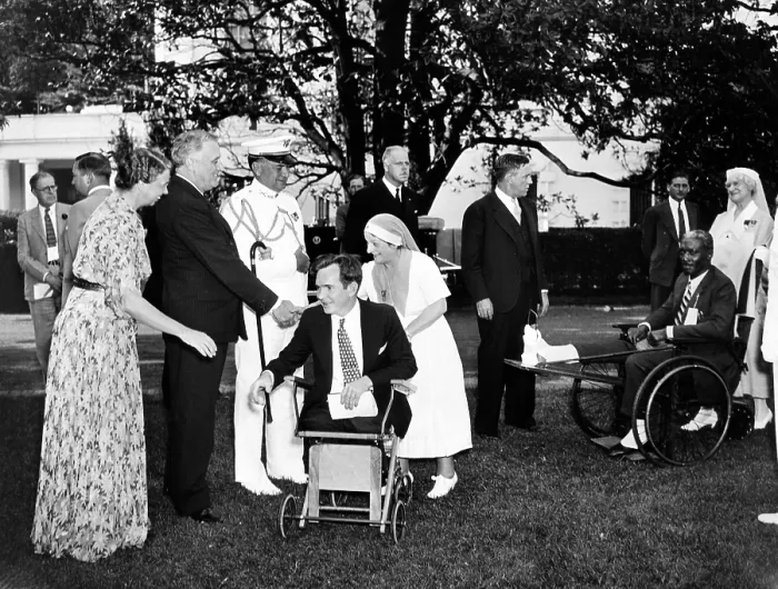 Framed Print : President Franklin Roosevelt and the First Lady received veterans from Walter Reed Hospital at a White House garden party
