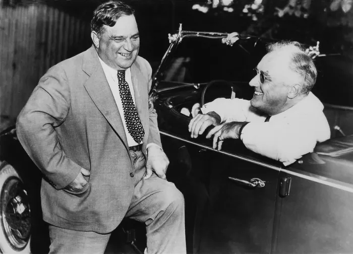 Framed Print : President Franklin Roosevelt and Mayor Fiorello LaGuardia at Hyde Park. Aug. 27, 1938. (BSLOC_2013_6_53)