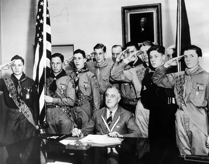 Framed Print : President Franklin Roosevelt surrounded by saluting Honor Scouts, marking the 27th anniversary of the founding of the Boy Scouts on Feb. 8, 1937 Framed Print : President Franklin Roosevelt surrounded by saluting Honor Scouts, marking the 27th anniversary of the founding of the Boy Scouts on Feb. 8, 1937