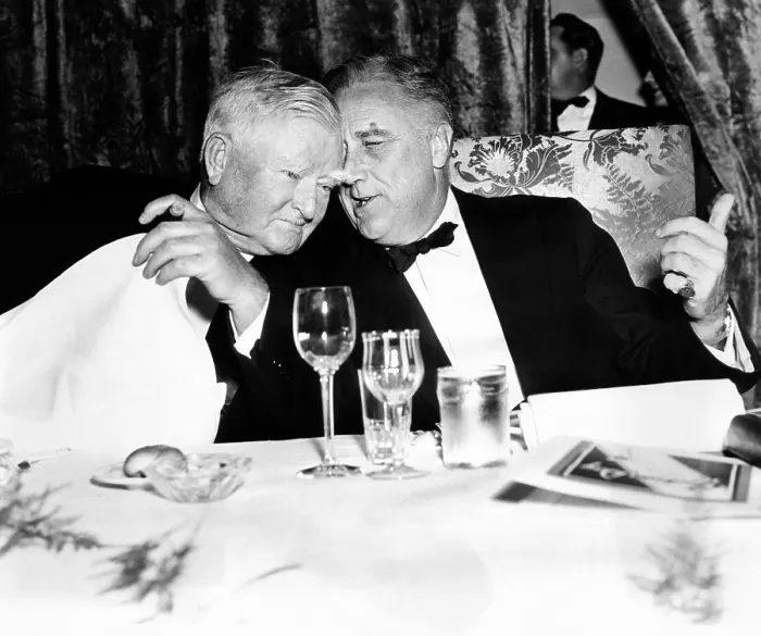 Framed Print : President Franklin Roosevelt and VP John Nance Garner hold a private discussion during the annual Democratic Party celebration, the Jackson Day Dinner. Jan. 7, 1938 Framed Print : President Franklin Roosevelt and VP John Nance Garner hold a private discussion during the annual Democratic Party celebration, the Jackson Day Dinner. Jan. 7, 1938