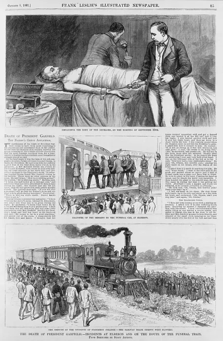 Framed Print : President Garfield was shot in a assassination attempt on July 2, 1881 and lingered until Sept. 19th, before dying