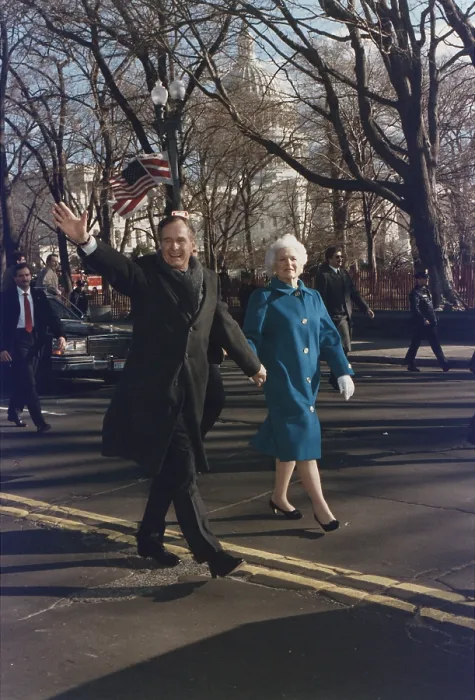 Framed Print : President George and Barbara Bush walk along Pennsylvania Avenue after the President's Inauguration. Jan. 20 1989. (BSLOC_2011_3_72) Framed Print : President George and Barbara Bush walk along Pennsylvania Avenue after the President's Inauguration. Jan. 20 1989. (BSLOC_2011_3_72)
