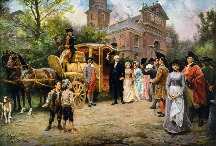 Framed Print : President George and Martha Washington attended Christ Church on Easter Sunday, in Alexandria, Virginia, 1795