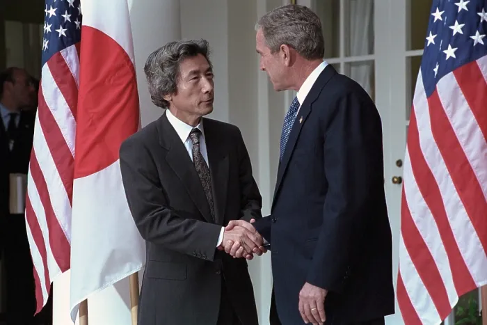 Framed Print : President George W. Bush shakes hands with Prime Minister Junichiro Koizumi of Japan. Sept. 25, 2001 Framed Print : President George W. Bush shakes hands with Prime Minister Junichiro Koizumi of Japan. Sept. 25, 2001