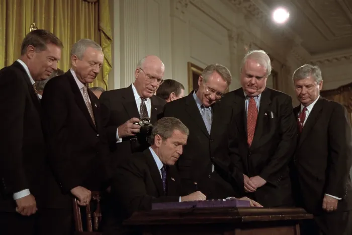 Framed Print : President George W. Bush signs the USA Patriot Act on Oct. 26, 2001