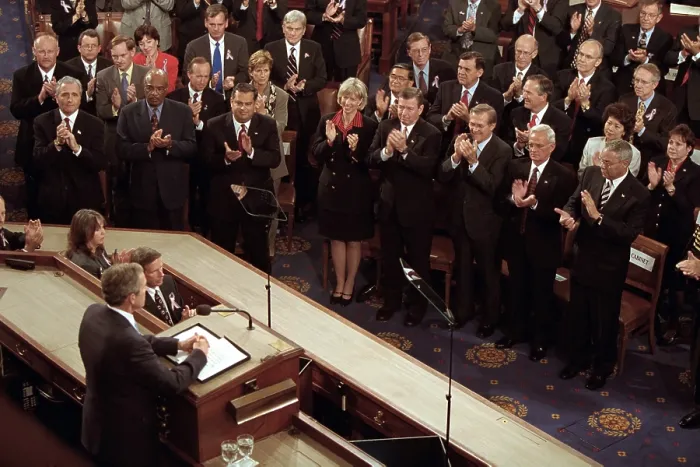 Framed Print : President George W. Bush speaks to a Joint Session of Congress about the 9-11 Terrorist Attacks. Sept. 20, 2001