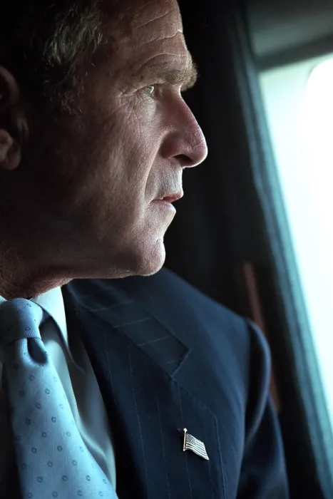 Framed Print : President George W. Bush surveys the damage to the Pentagon from Marine One, Sept. 14, 2001