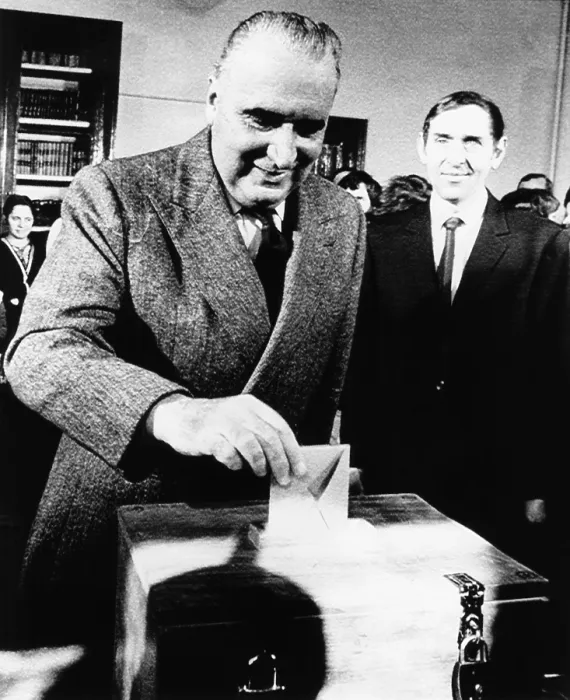 Framed Print : President Georges Pompidou casts his ballot in French parliamentary elections, March 11, 1973 Framed Print : President Georges Pompidou casts his ballot in French parliamentary elections, March 11, 1973