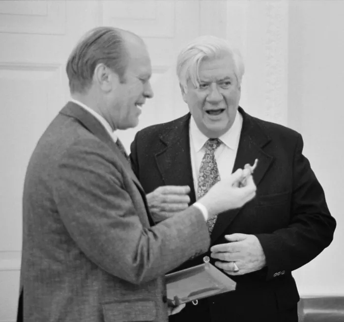 Framed Print : President Gerald Ford meeting with Tip O'Neill at the White House, Feb. 6, 1975 Framed Print : President Gerald Ford meeting with Tip O'Neill at the White House, Feb. 6, 1975