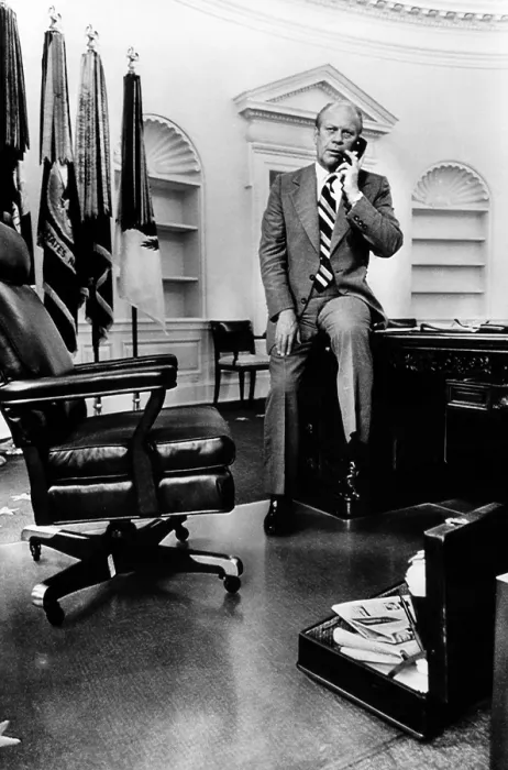 Framed Print : President Gerald Ford on the phone during his first week in The White House, August 17, 1974. Courtesy: CSU Archives / Everett Collection
