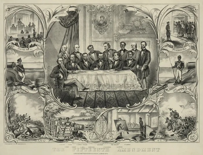 Framed Print : President Grant with group of men signing the 15th amendment banning voting racial discrimination