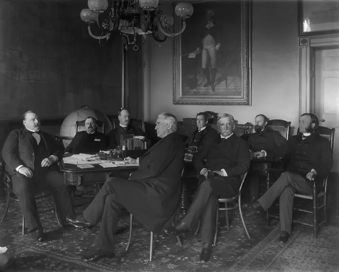 Framed Print : President Grover Cleveland and his cabinet, 1888-89. L-R: The President; Charles S. Fairchild, Treasury; William C Framed Print : President Grover Cleveland and his cabinet, 1888-89. L-R: The President; Charles S. Fairchild, Treasury; William C